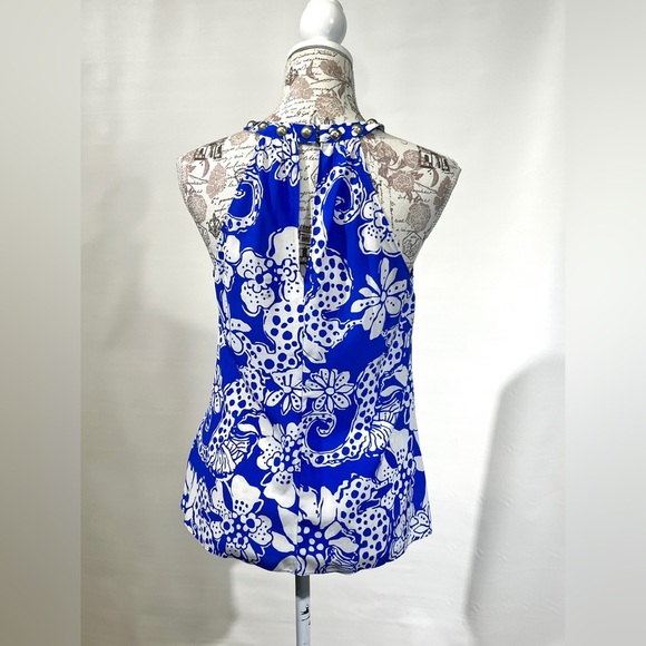 LILLY PULITZER‎ Royal blue Rogan 100% Silk Seahorse print studded top size S. - Picture 5 of 11
